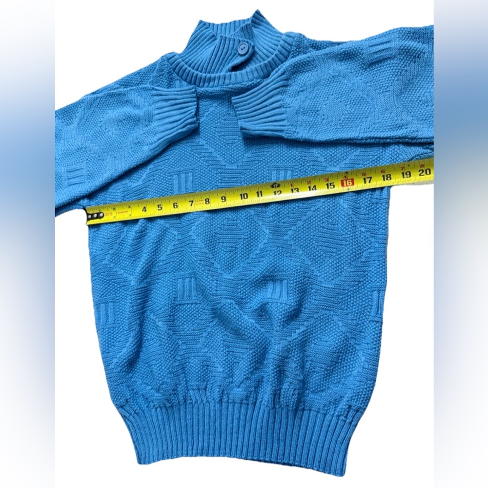Vintage Keneth Too! Blue Knit Mock Neck Sweater Made in USA M - Picture 7 of 9